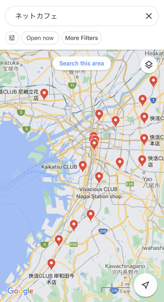mapa de manga cafes de osaka