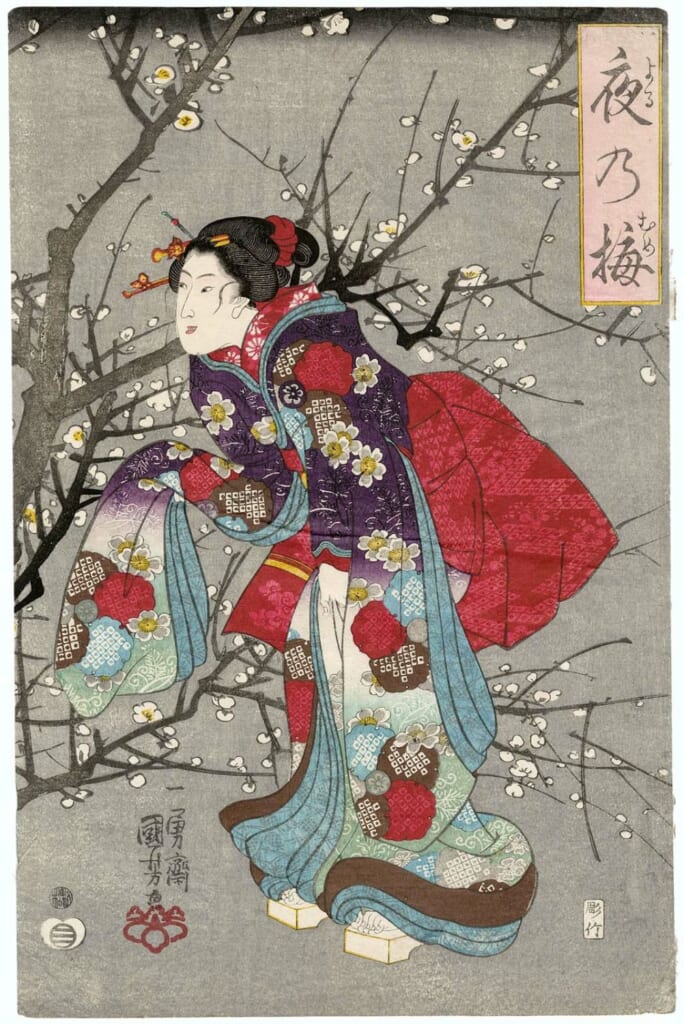 una pintura ukiyo-e con ume