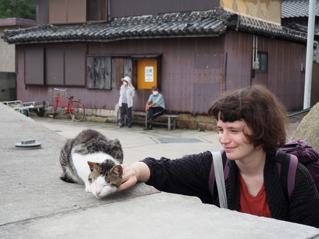 Un gato pidiendo un abrazo en Manabeshima