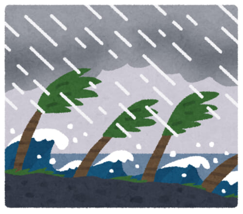 Ilustración de un tifón en Japón