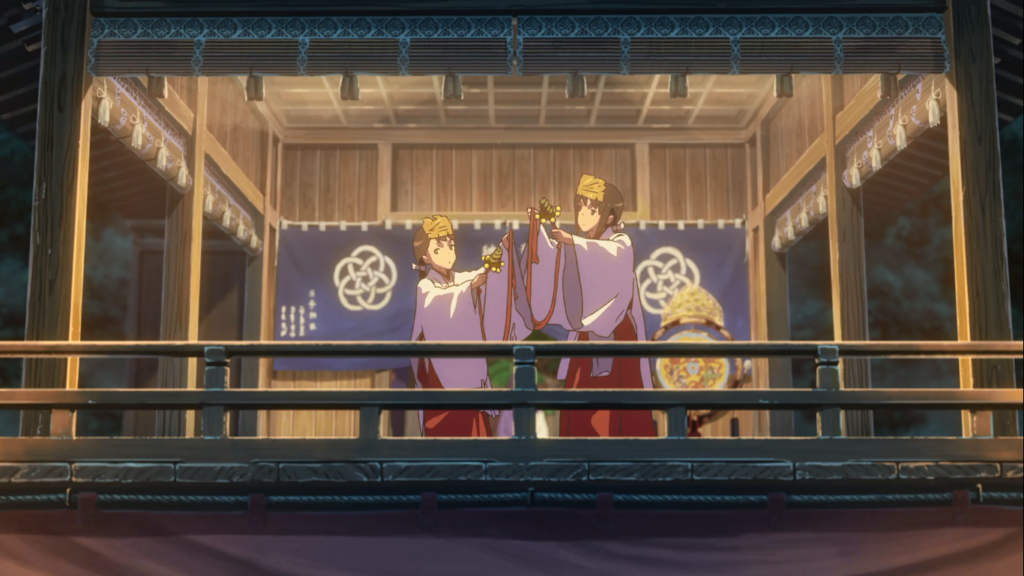 Escena de Your Name con danza miko