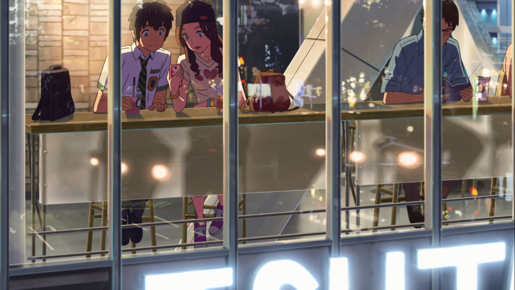 Escena de Your Name en Starbucks de Shibuya