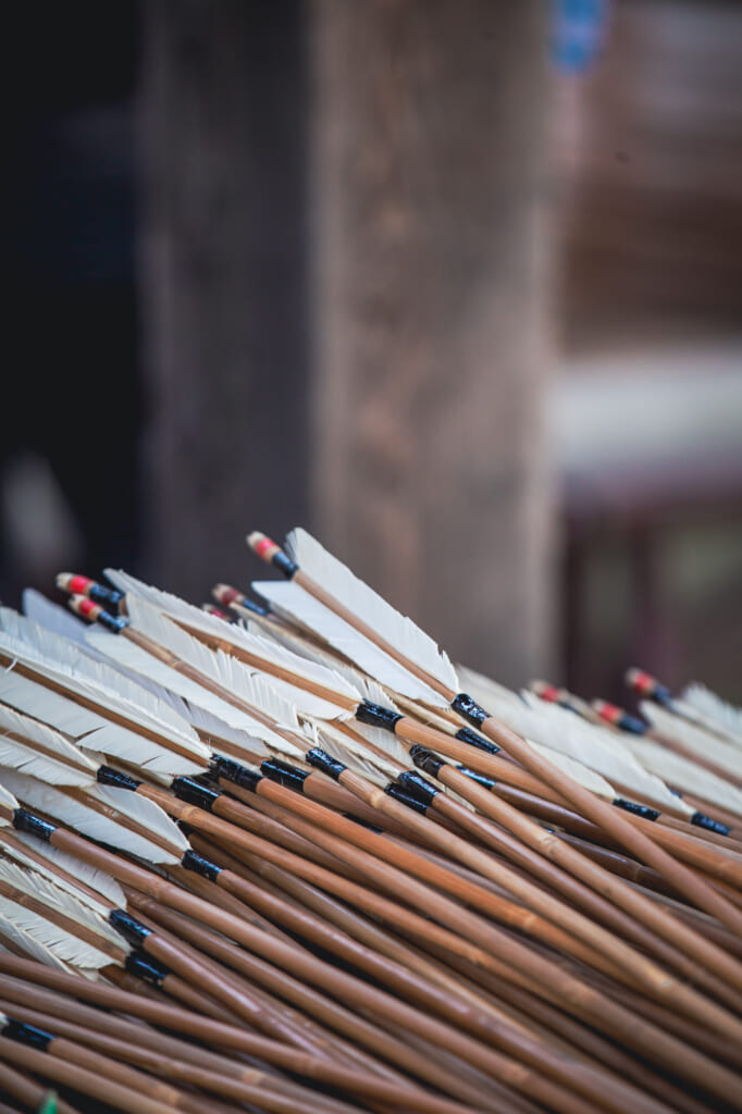 detalle de flechas para practicar kyudo
