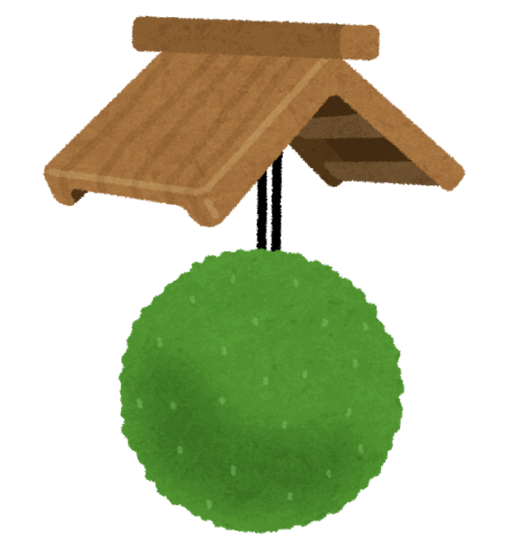 Ilustración de una bola de sake delante de una tienda en Japón