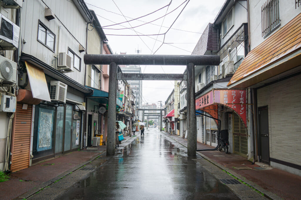 La zona de sakurayama, con varios locales y toriis