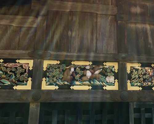 Schnitzerei der berühmten drei Affen, Nikko Toshogu, Tochigi, Japan.