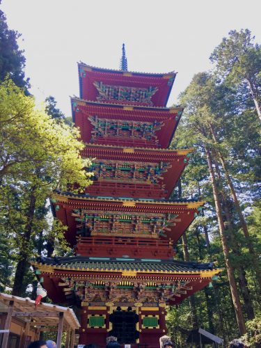 Die fünfstöckige Pagode in Nikkō Tōshō-gū in Nikkō, Präfektur Tochigi, Japan.