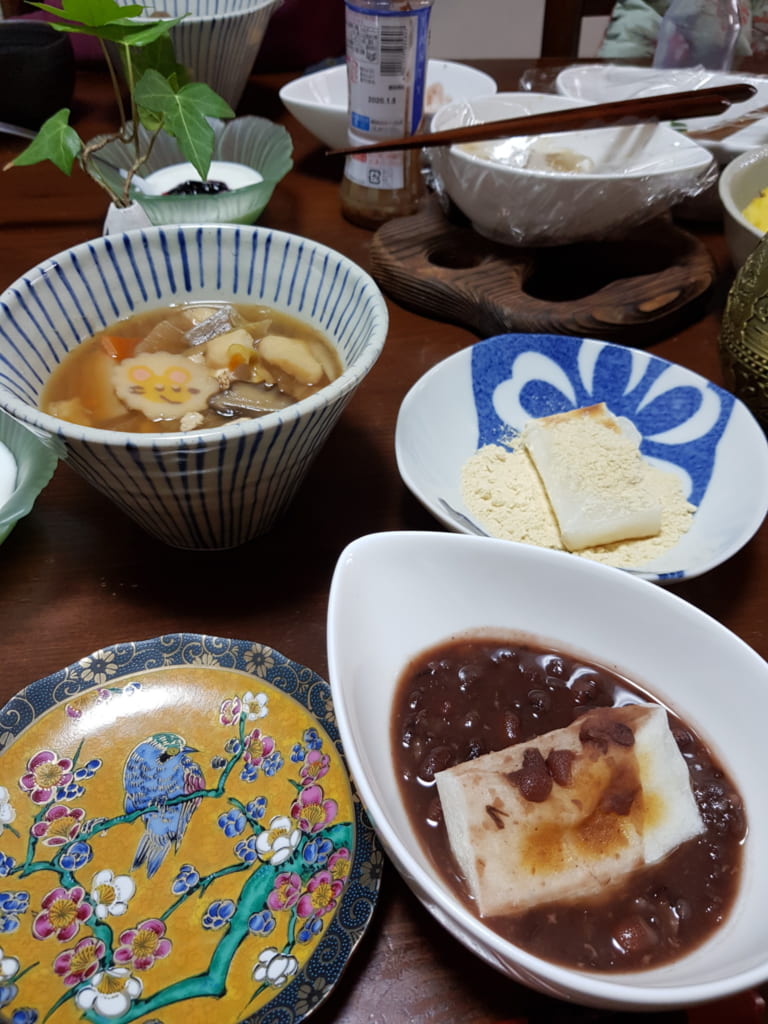 Ozoni, Mochi mit Anko und mit Kinako.