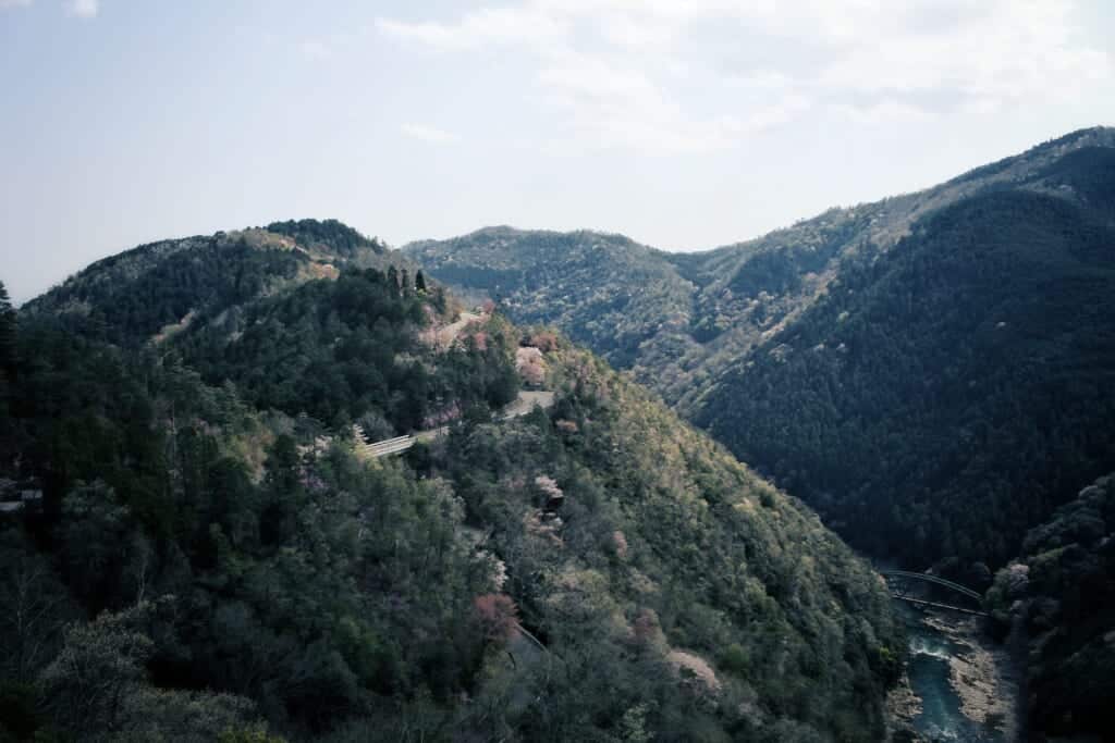 Ein Blick auf die Berge in der Hozukyo Schlucht