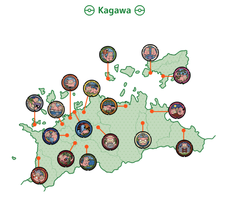 Karte mit Flegmon für die Präfektur Kagawa.