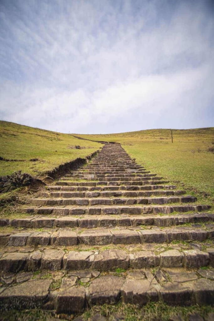 Steinstufen auf dem Berg Wakakusa in Nara.